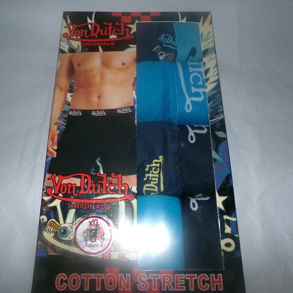Von Dutch Originals Mens 4 Pack Boxer Briefs Cotton Stretch Blue Navy XL New